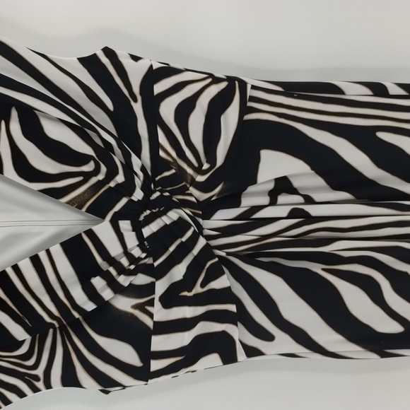 Caché zebra black gold white  dress Size 8 sleeveless lined vintage cache - Picture 3 of 9